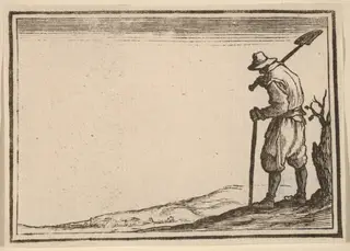 Peasant with Shovel on His Shoulder, by Edouard Eckman, ink, 1621