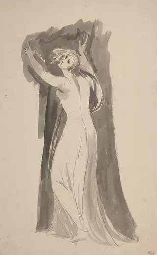 A Study of Miranda for "The Tempest", by George Romney, ink, 1786