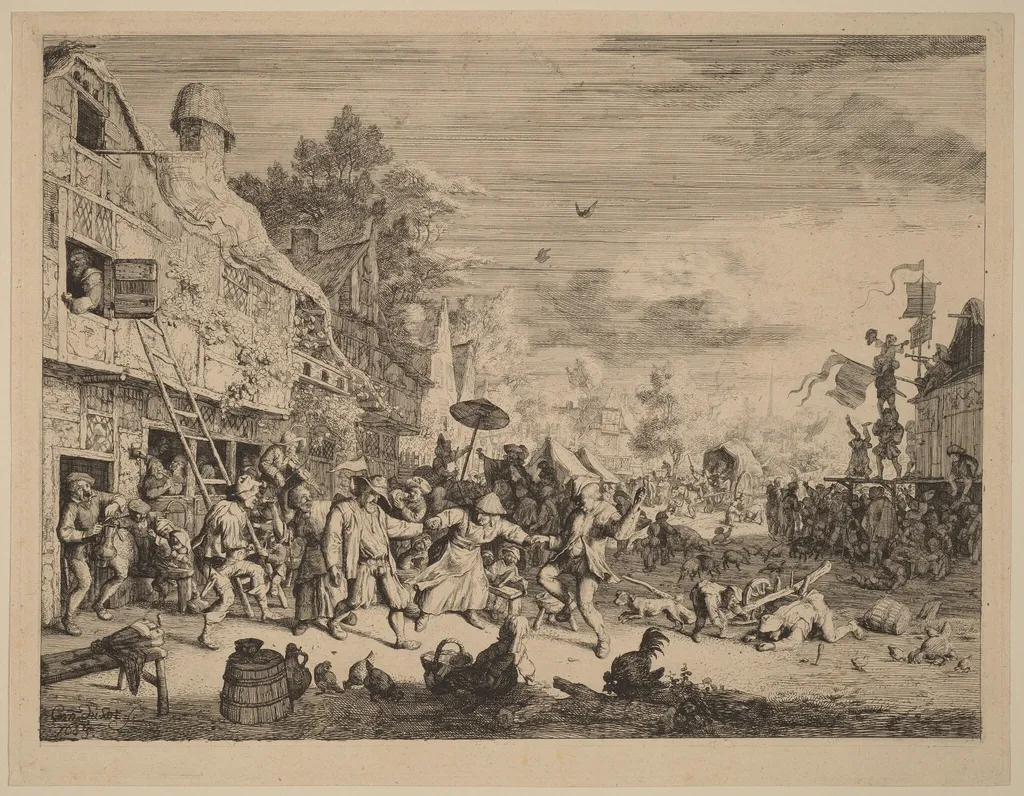 Village Festival, by Cornelis Dusart, ink, 1685