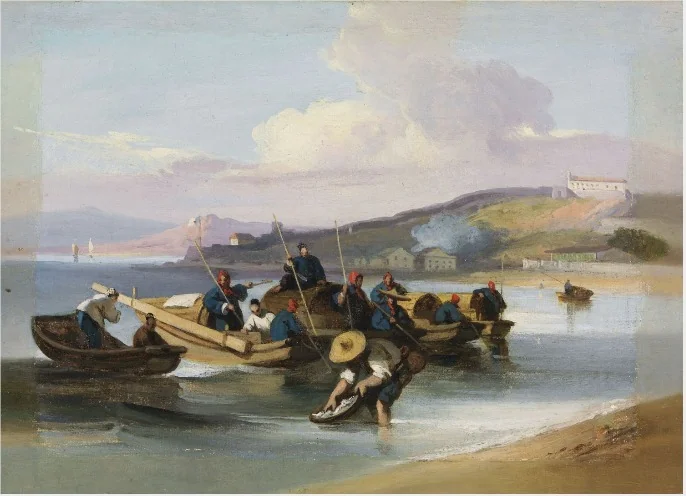 Chinese Scene, Fishermen, detail