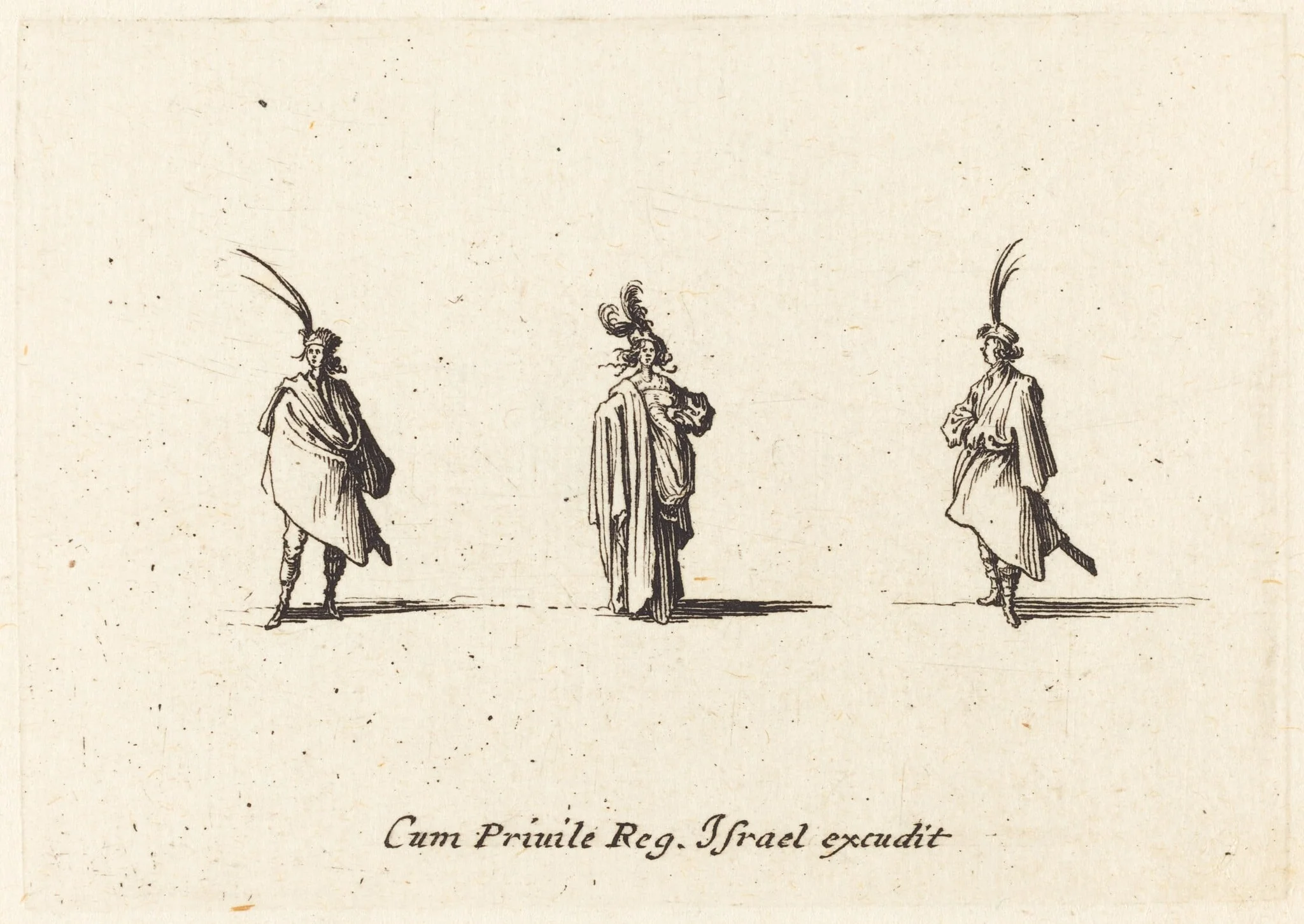 Lady in Long Cloak, and Two Gentlemen, detail