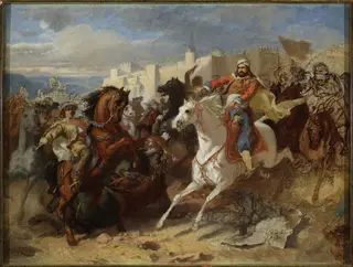 Episode from Austro-Turkish wars, sketch, by Stanisław Chlebowski, oil, 1869
