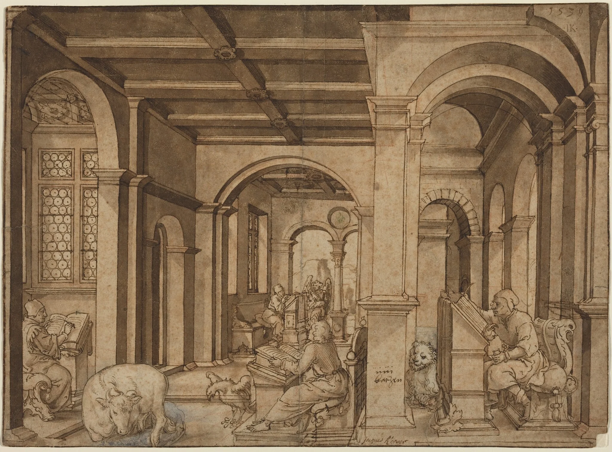 Four Evangelists in a Scriptorium, detail