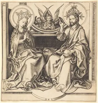 Christ Blessing the Virgin, by Martin Schongauer, ink, 1485
