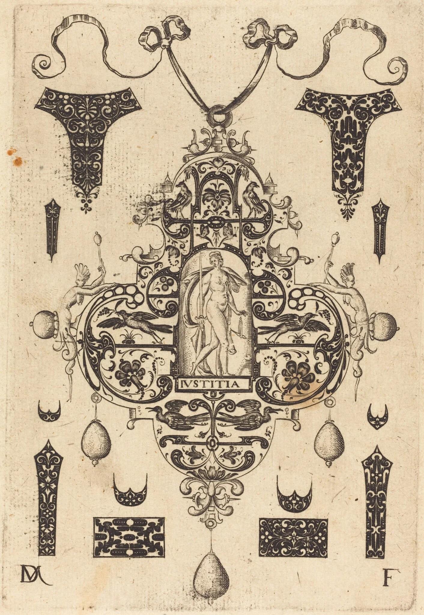 Large Pendant, Justice Standing at Centre, detail