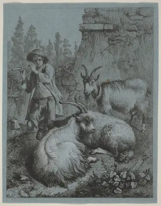 Goatherd Piping to Four Goats, by Francesco Londonio, ink, 1753