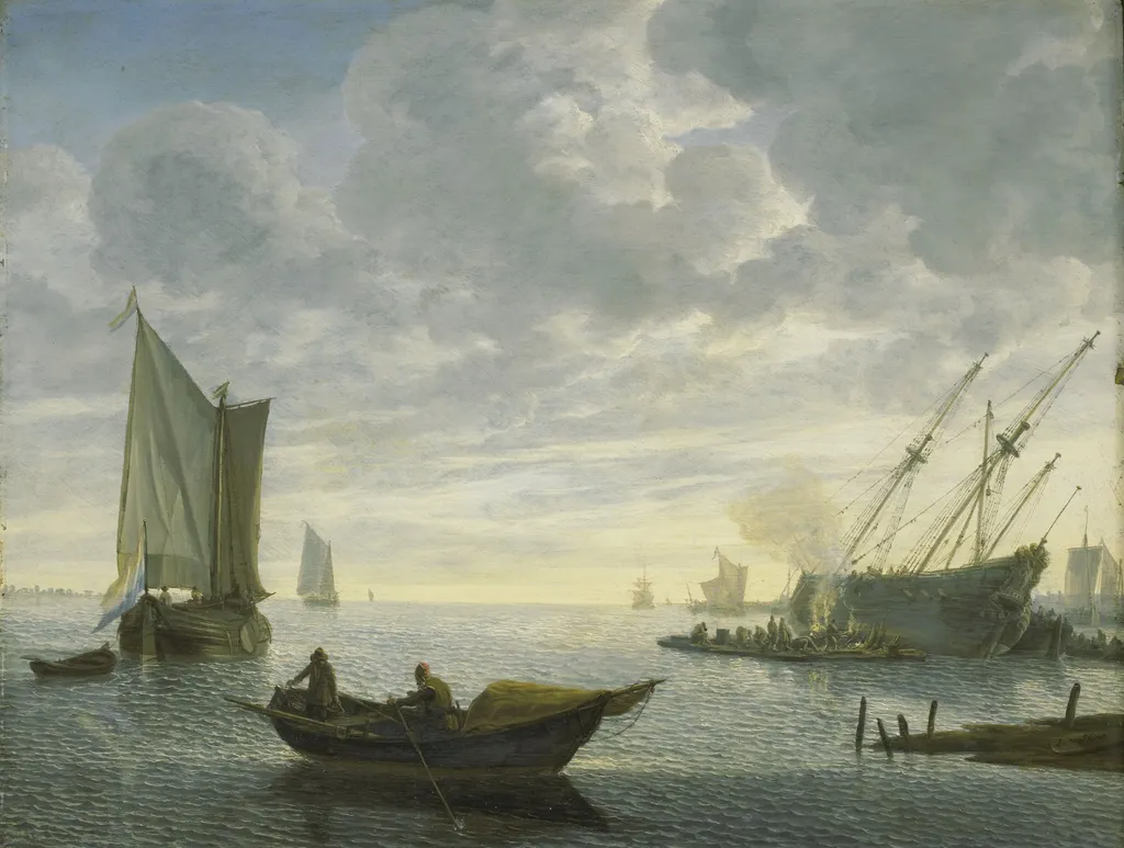 Caulking a ship, by Lieve Verschuier, oil, 1673