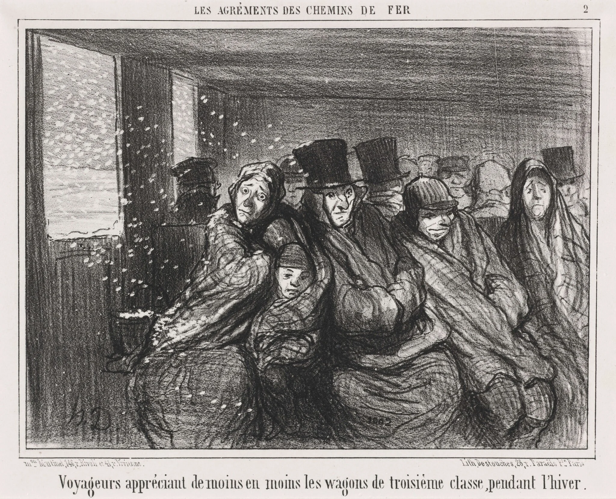 Voyageurs appréciant de moins en moins les wagons de troisième classe..., detail