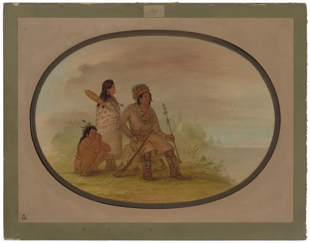 An Old Nayas Indian, His Granddaughter, and a Boy, by George Catlin, oil, 1862