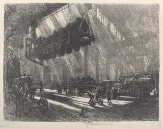 The Flying Locomotive, by Joseph Pennell, ink, 1917