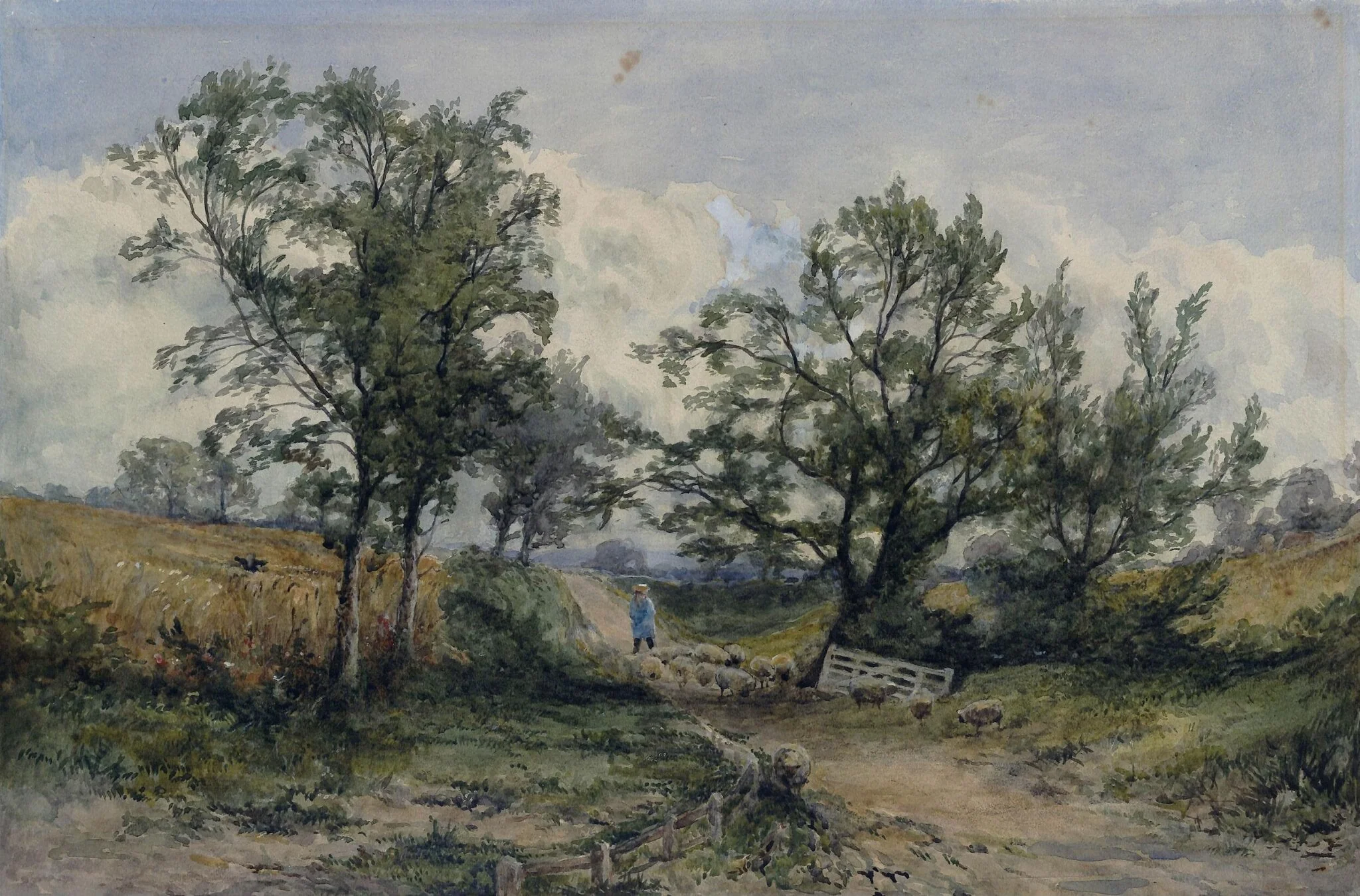 Landscape with sheep and cornfield, detail