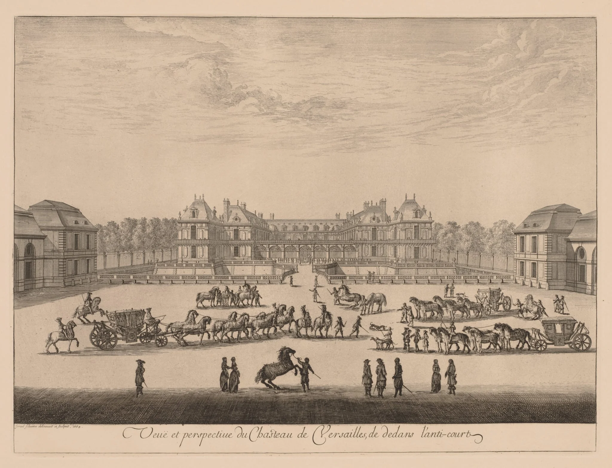 Vue et perspective du Château de Versailles, de dedans l'anti-cour, detail