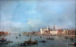 View over the Giudecca Canal to the northwest with the Zattere, by Francesco Guardi, oil, 1765