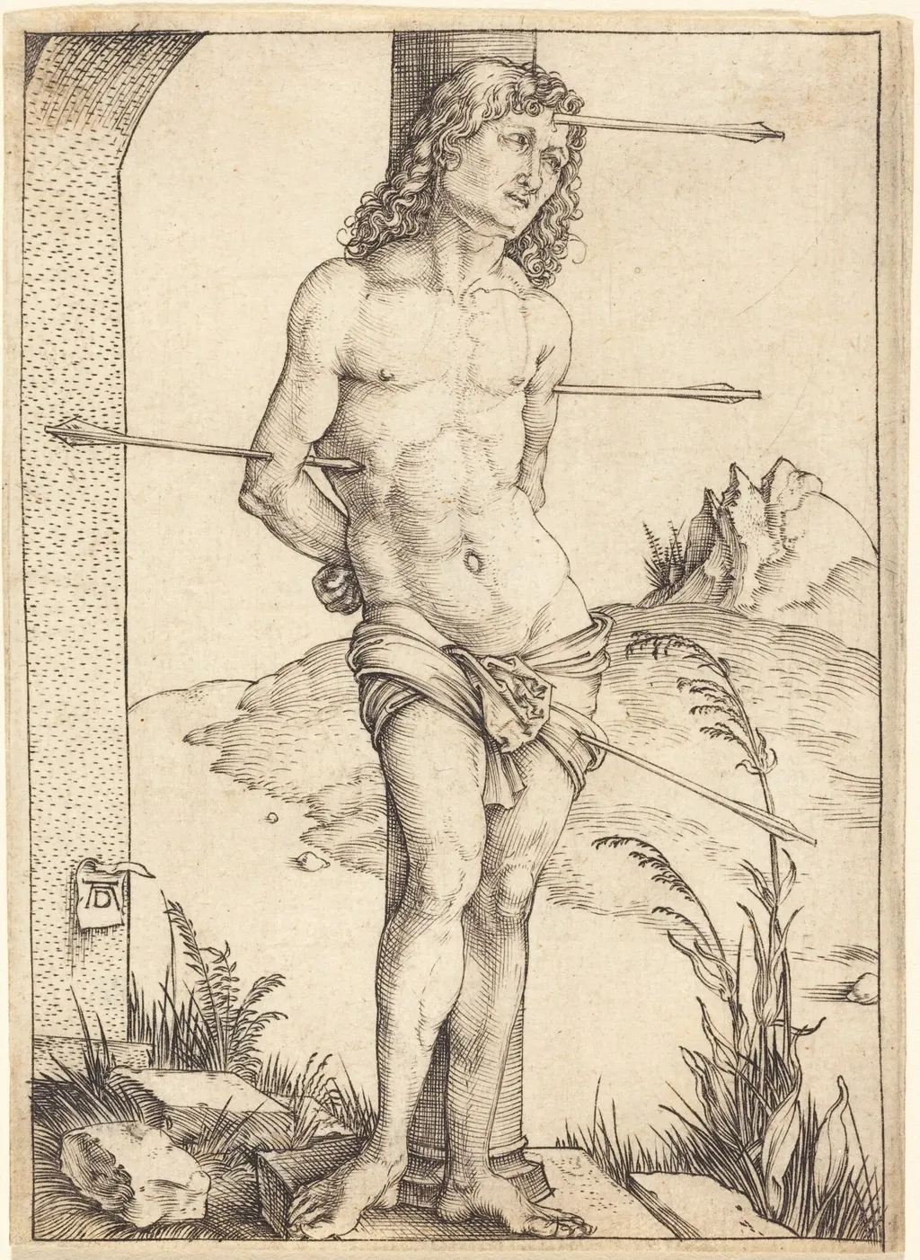 Saint Sebastian Bound to the Column, by Albrecht Dürer, ink, 1498