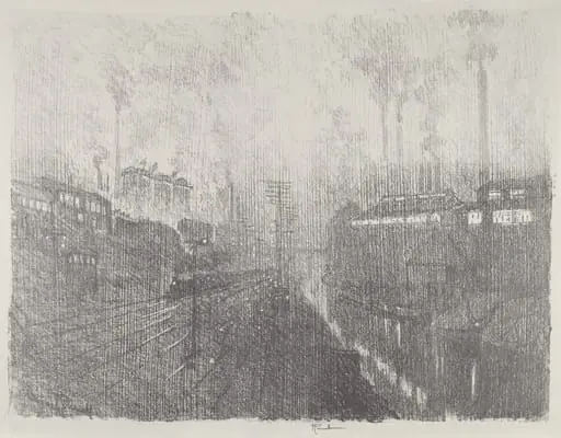 Evening in the Munitions Country, by Joseph Pennell, ink, 1916
