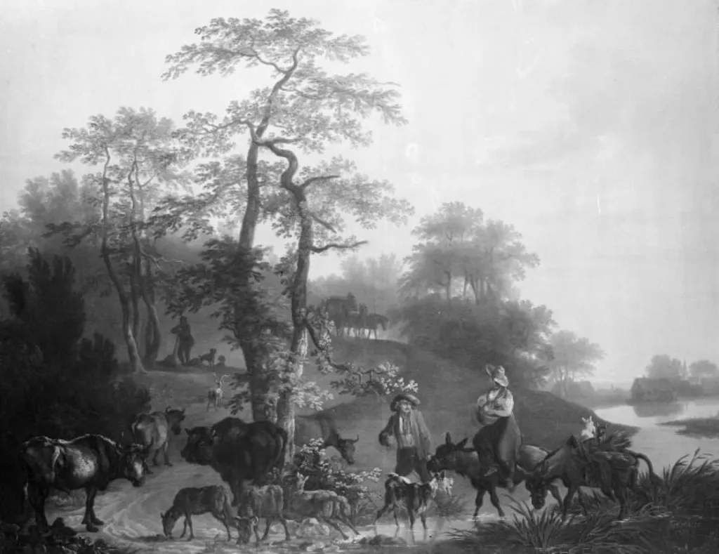 Landskab med kvæg, by Christian David Gebauer, oil, 1816