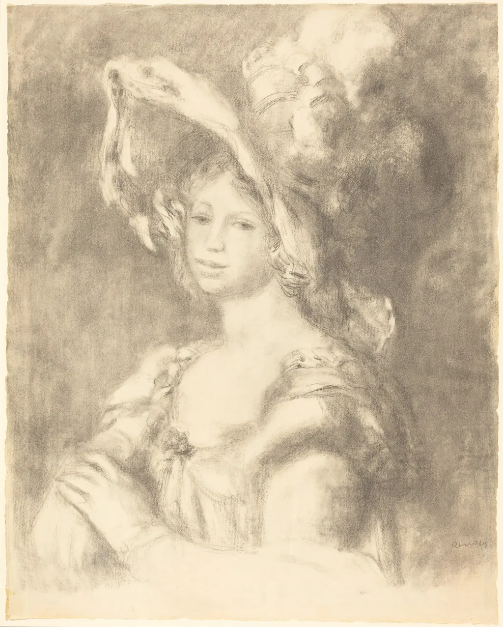 Bust of a Young Woman (Jeune femme en buste), by Pierre-Auguste Renoir, ink, 1892