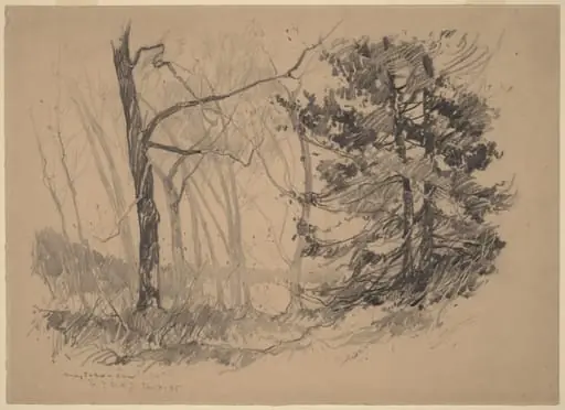 Wood Interior, by Charles H. Woodbury, graphite, 1920