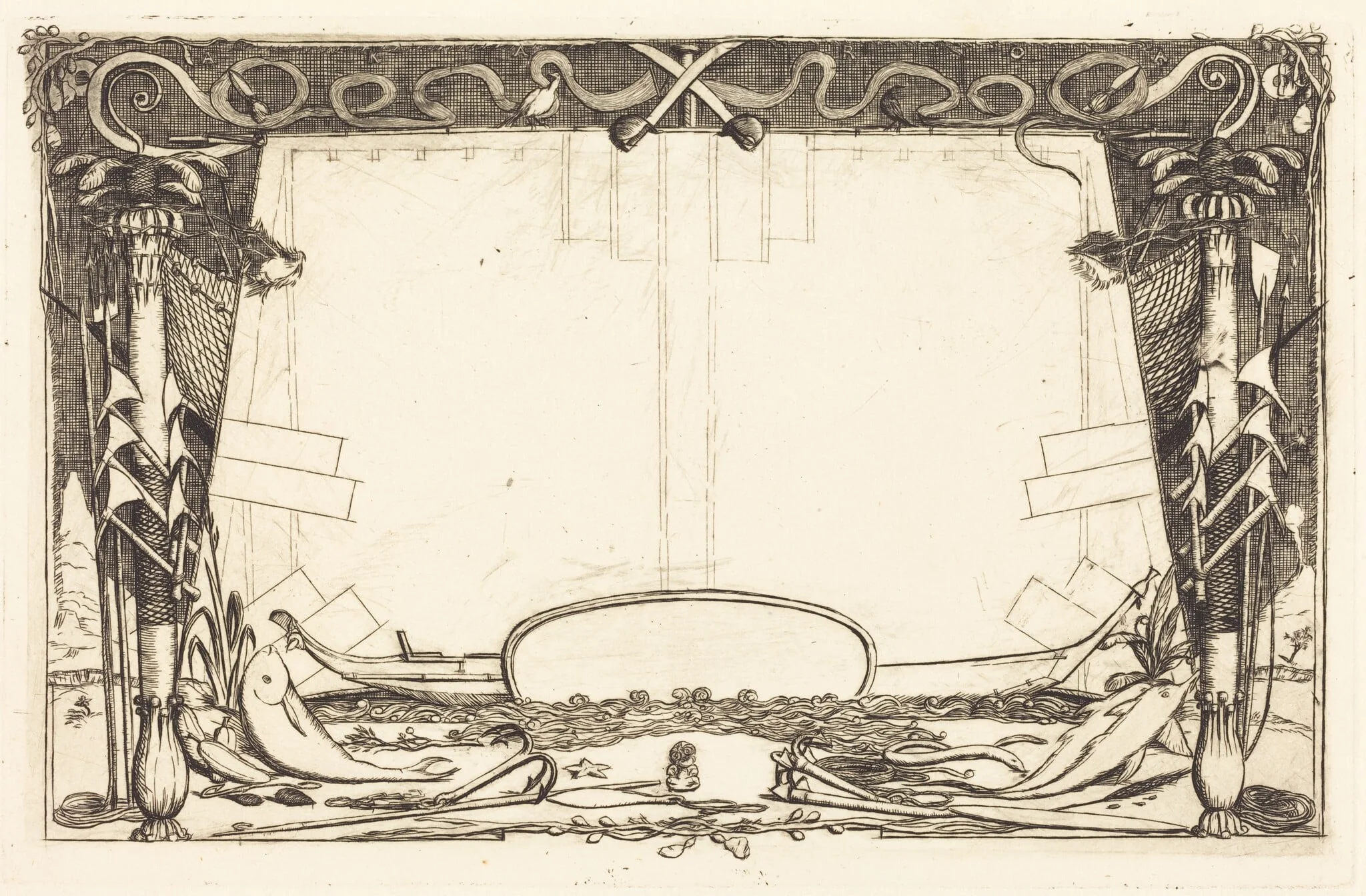 Couverture du "Voyage à la nouvelle Zélande" (Cover for the Set of Etchings Entitled "A Voyage to New Zealand"), detail