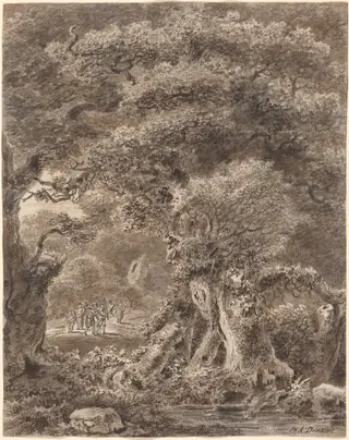 Musicians Traveling through a Forest, by Balthasar Anton Dunker, chalk, 1780