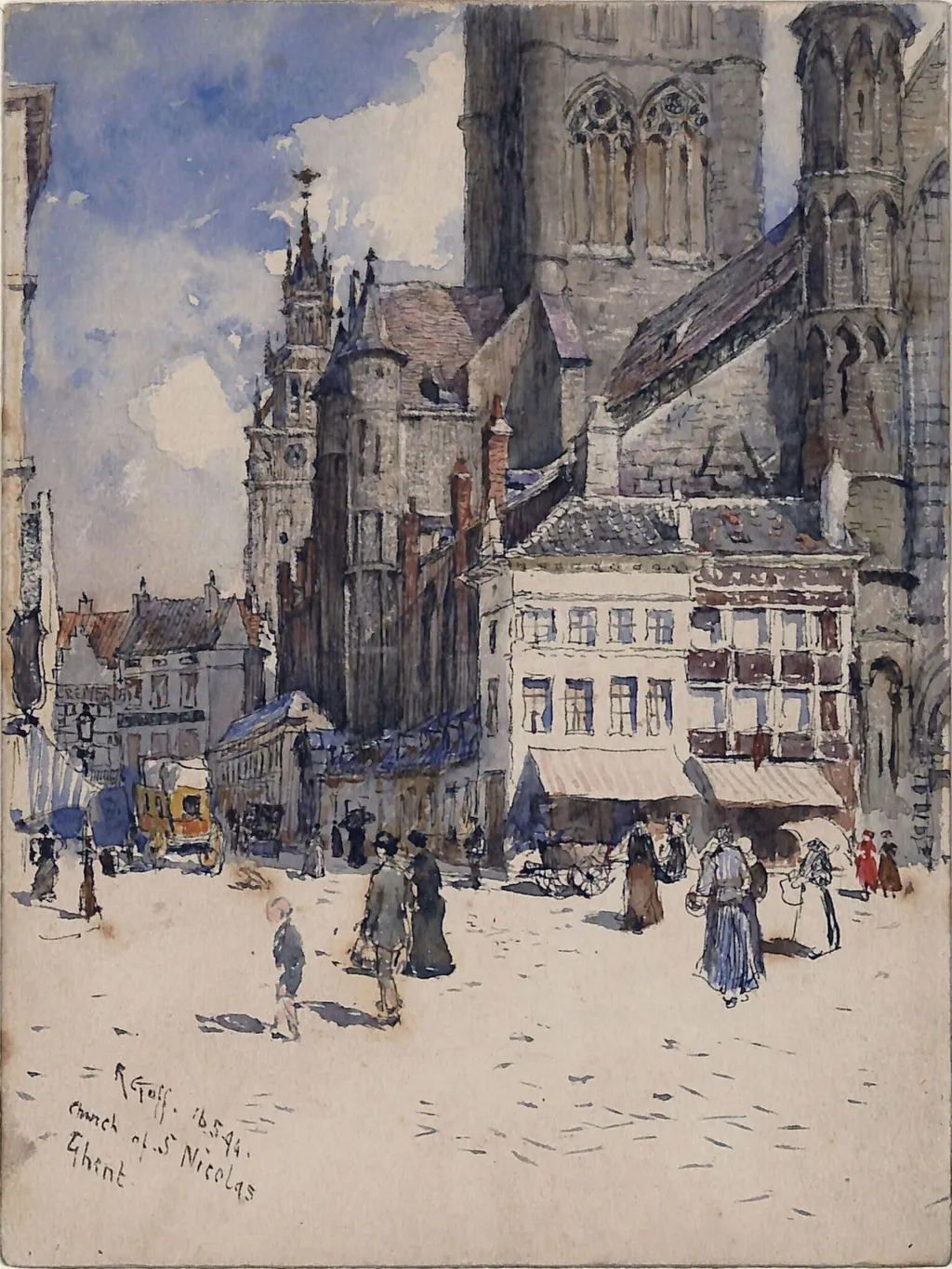 The Church of St. Nicholas, Ghent, by Goff Robert Charles, watercolor, 1894