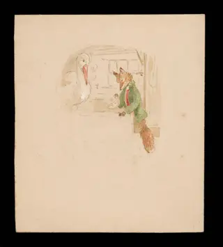 The fox pouring tea, by Beatrix Potter, watercolor, 1919