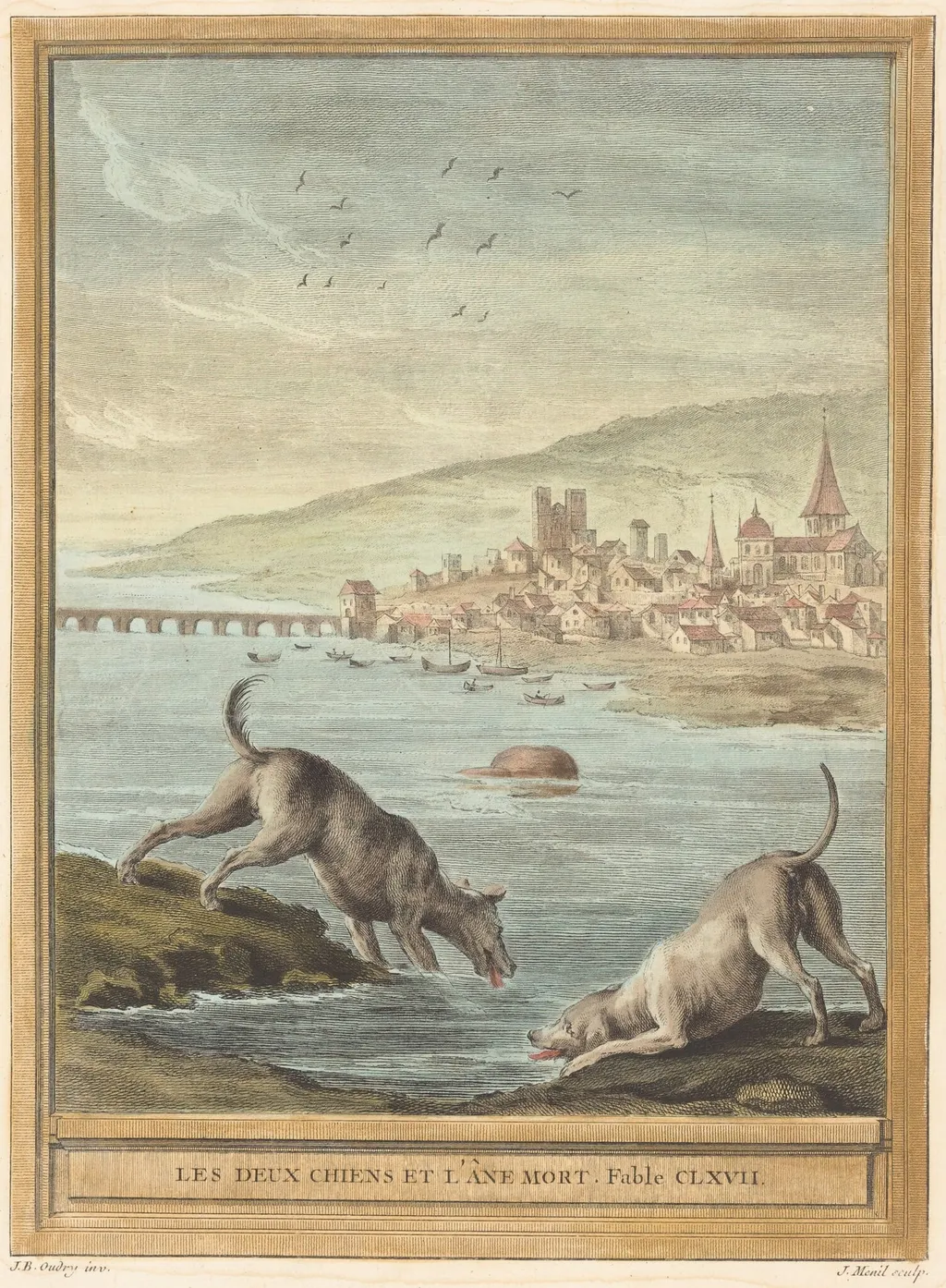 Les deux chiens et l'ane mort (Two Dogs and the Dead Donkey), by Elie du Mesnil, ink, 1756