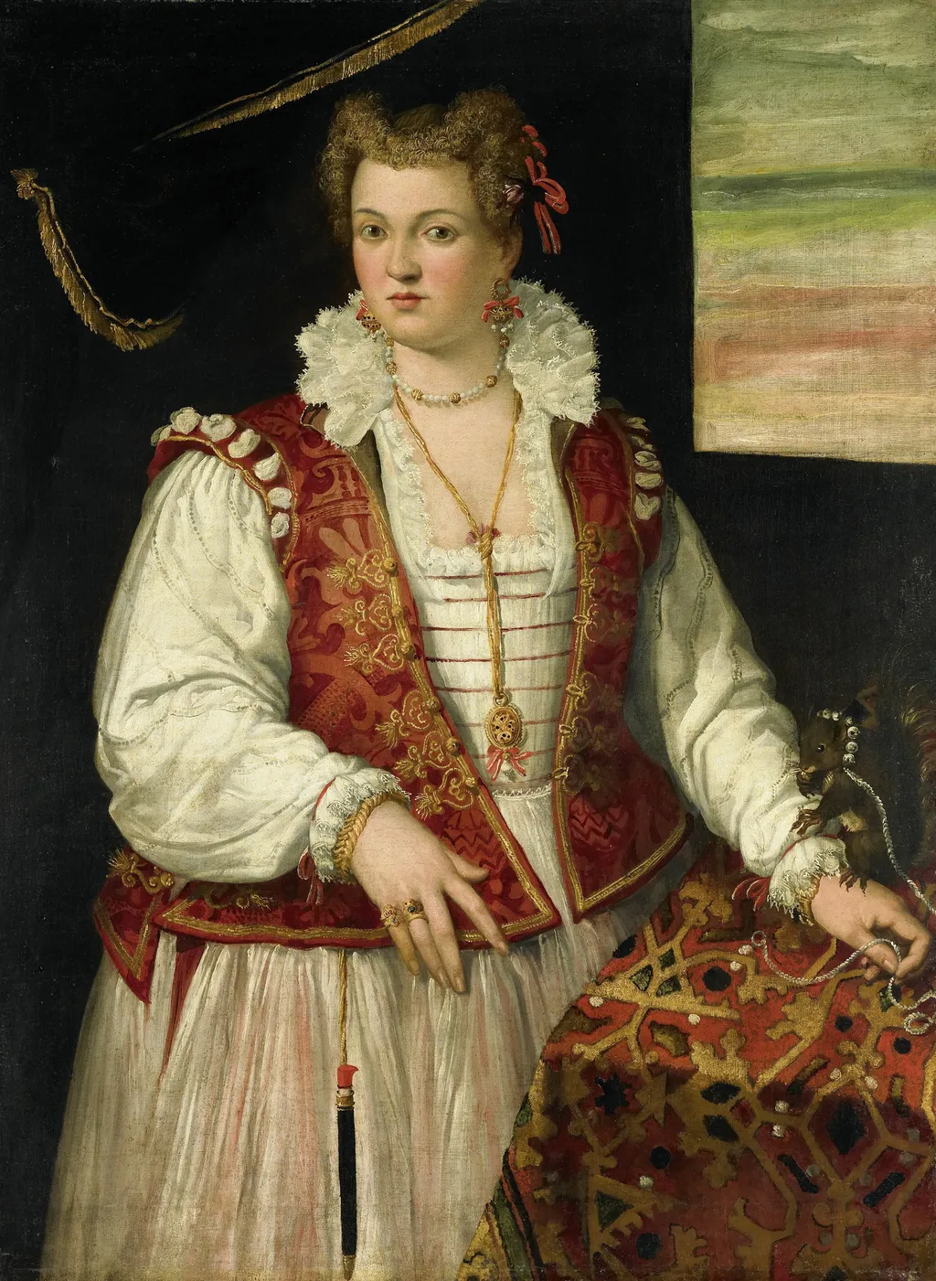 Portrait of a Woman with a Squirrel, by Francesco Montemezzano, oil, 1570