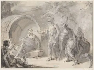 Diogenese visited by Alexander the Great, by Benjamin West, 1738