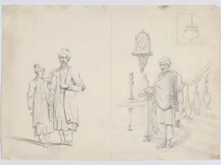 Two costume drawings, by Jairam Das, 1826