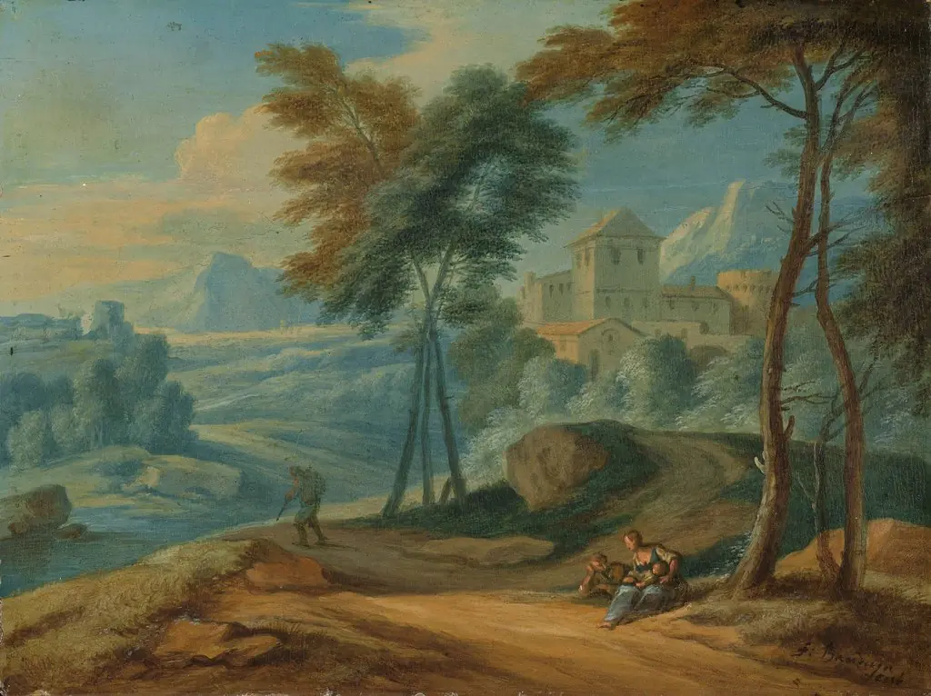 Mountainous landscape, by Adriaen Frans Boudewyns, oil, 1693