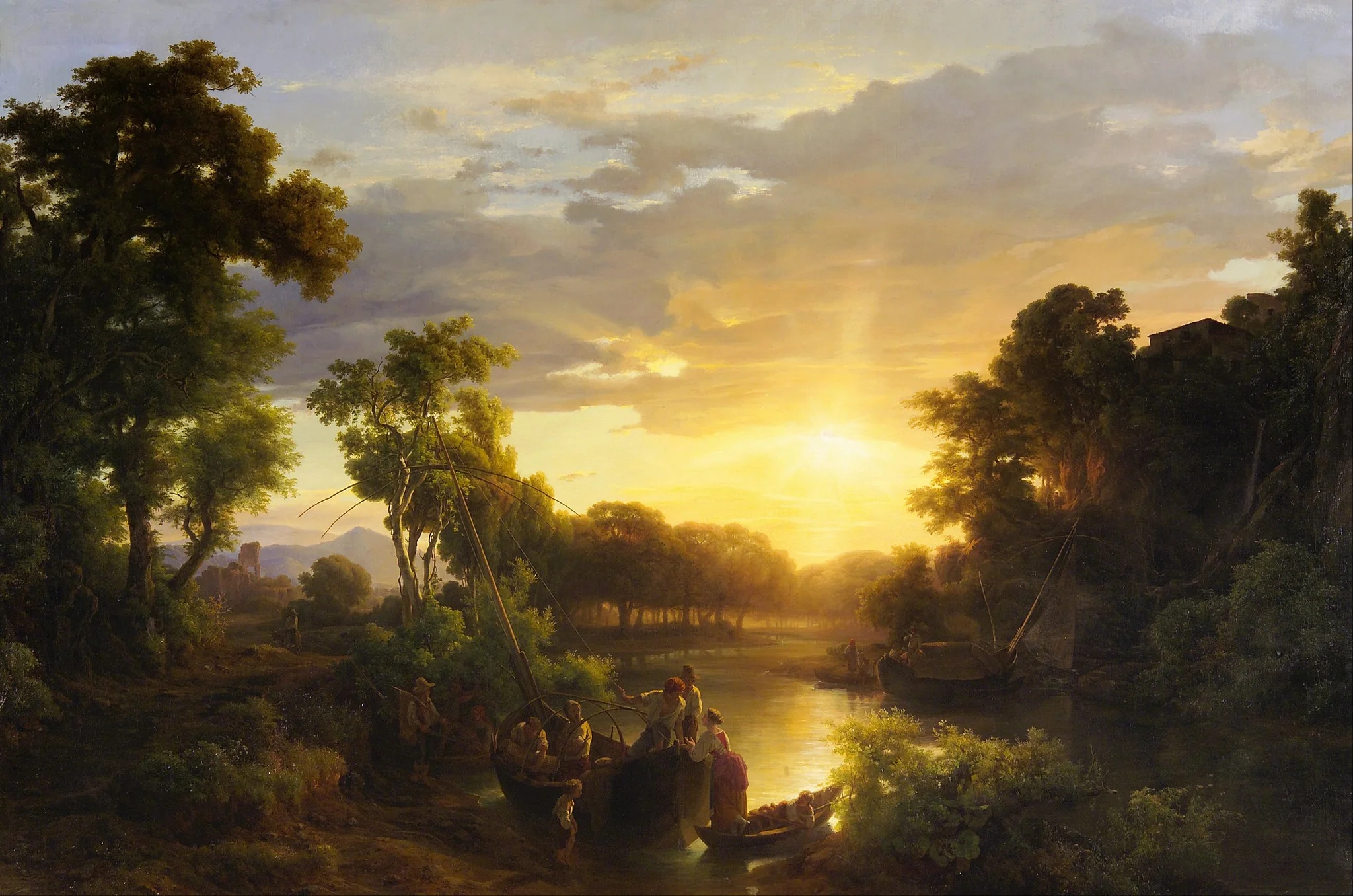 Italian Landscapes at Sunset, Fishermen, detail