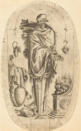 Old Man Warming His Hands, by Jean Mignon, ink