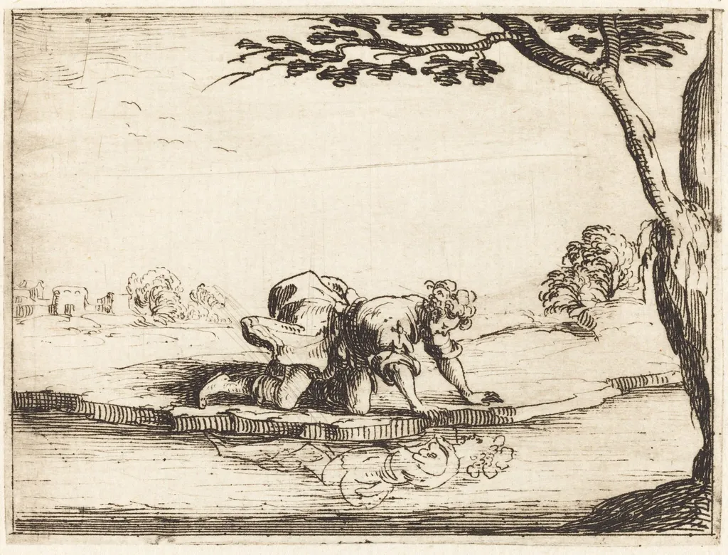 Narcissus Looking in the Water, by Jacques Callot, ink, 1628