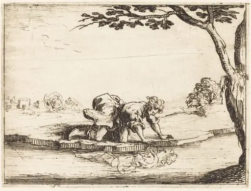 Narcissus Looking in the Water, by Jacques Callot, ink, 1628