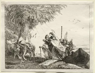 Flight into Egypt:  The Holy Family, Disembarking, by Giovanni Domenico Tiepolo, 1752
