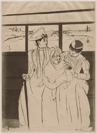 In the Omnibus, by Mary Cassatt, ink, 1890