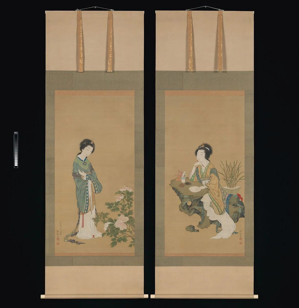 源琦筆 燕姞・楊貴妃図|Yanji with Orchids and Yang Guifei with Peonies, detail