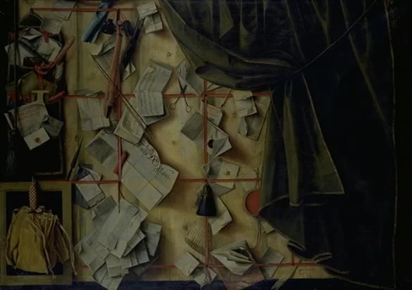 Trompe l'oeil of a Letter Rack with Proclamation by Frederik III, detail
