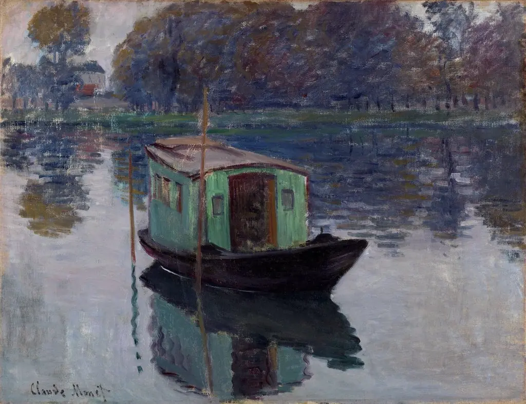 Le bateau-atelier, by Claude Monet, oil, 1874