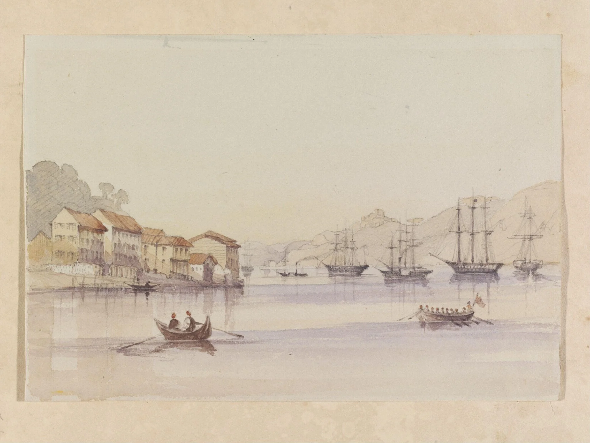 View of the Bosphorus with warships, detail