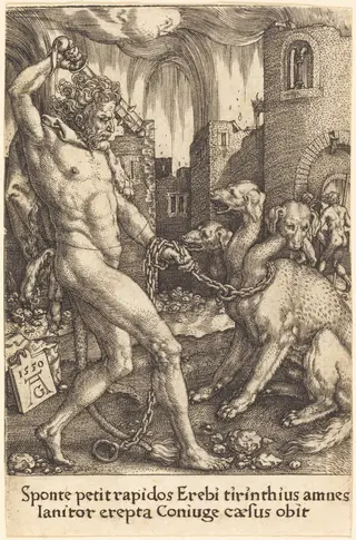 Hercules and Cerberus, by Heinrich Aldegrever, 1550