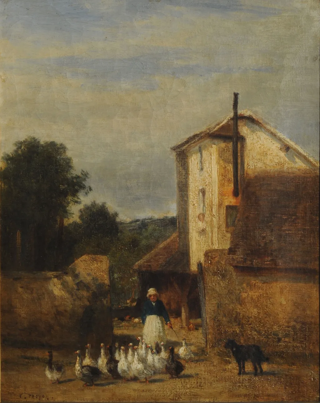 Guardian of turkeys, by Constant Troyon, oil, 1850