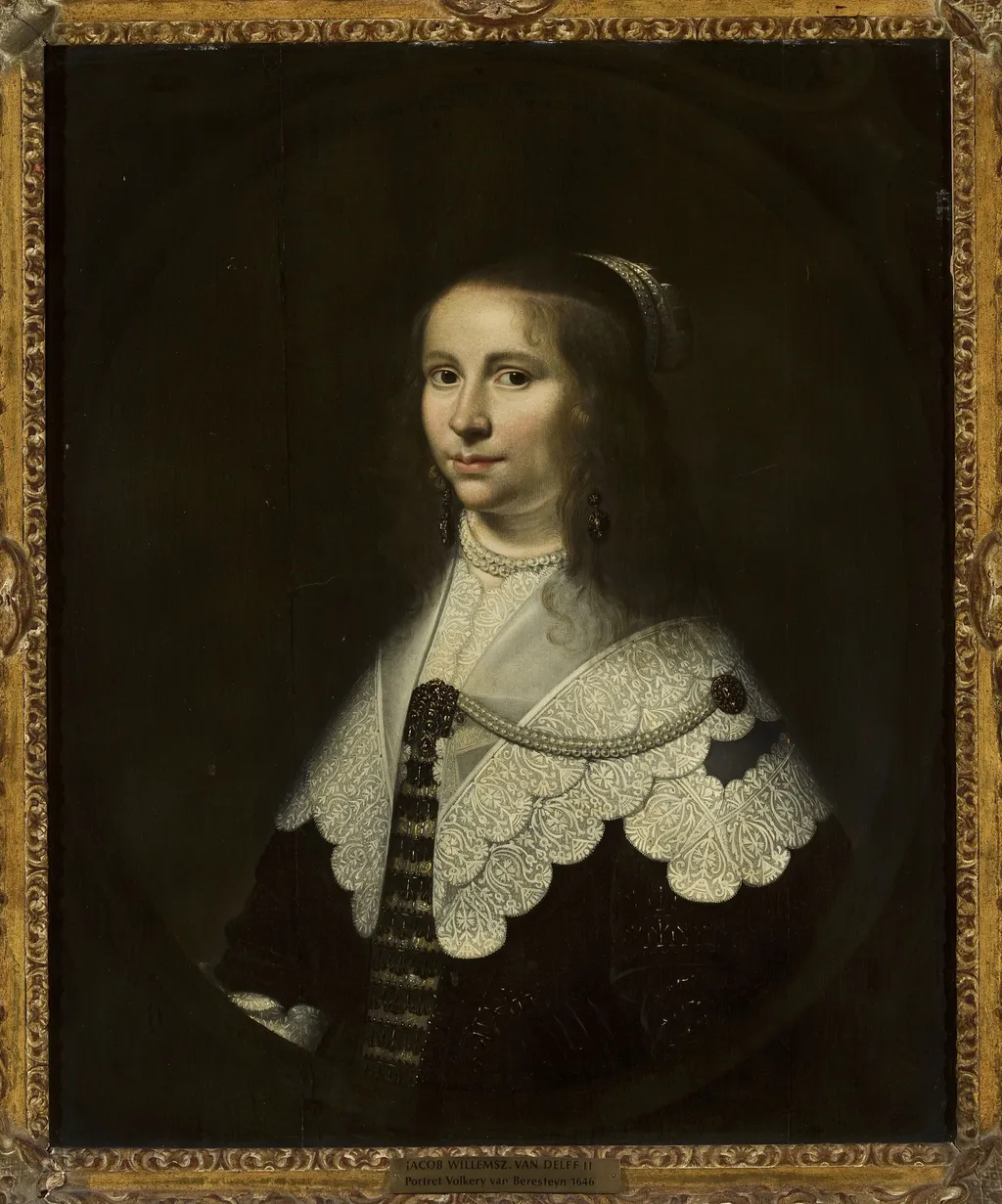 Portrait of Volkera van Beresteyn (1624–1653), wife of Salomon van Schoonhoven (1617–1653), by Jacob Willemsz Delff, oil, 1646