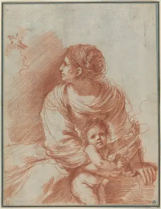 The Madonna and Child with an Escaped Goldfinch, by Guercino, chalk, 1634