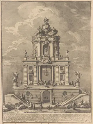 The Seconda Macchina for the Chinea of 1751: The Palace of Wisdom, Studies, and the Sciences, by Giuseppe Vasi, ink, 1751