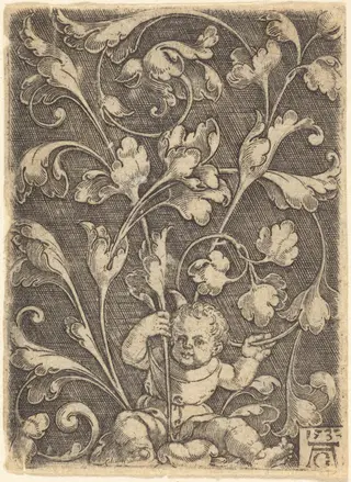 Scroll Ornament with Seated Child, by Heinrich Aldegrever, 1532