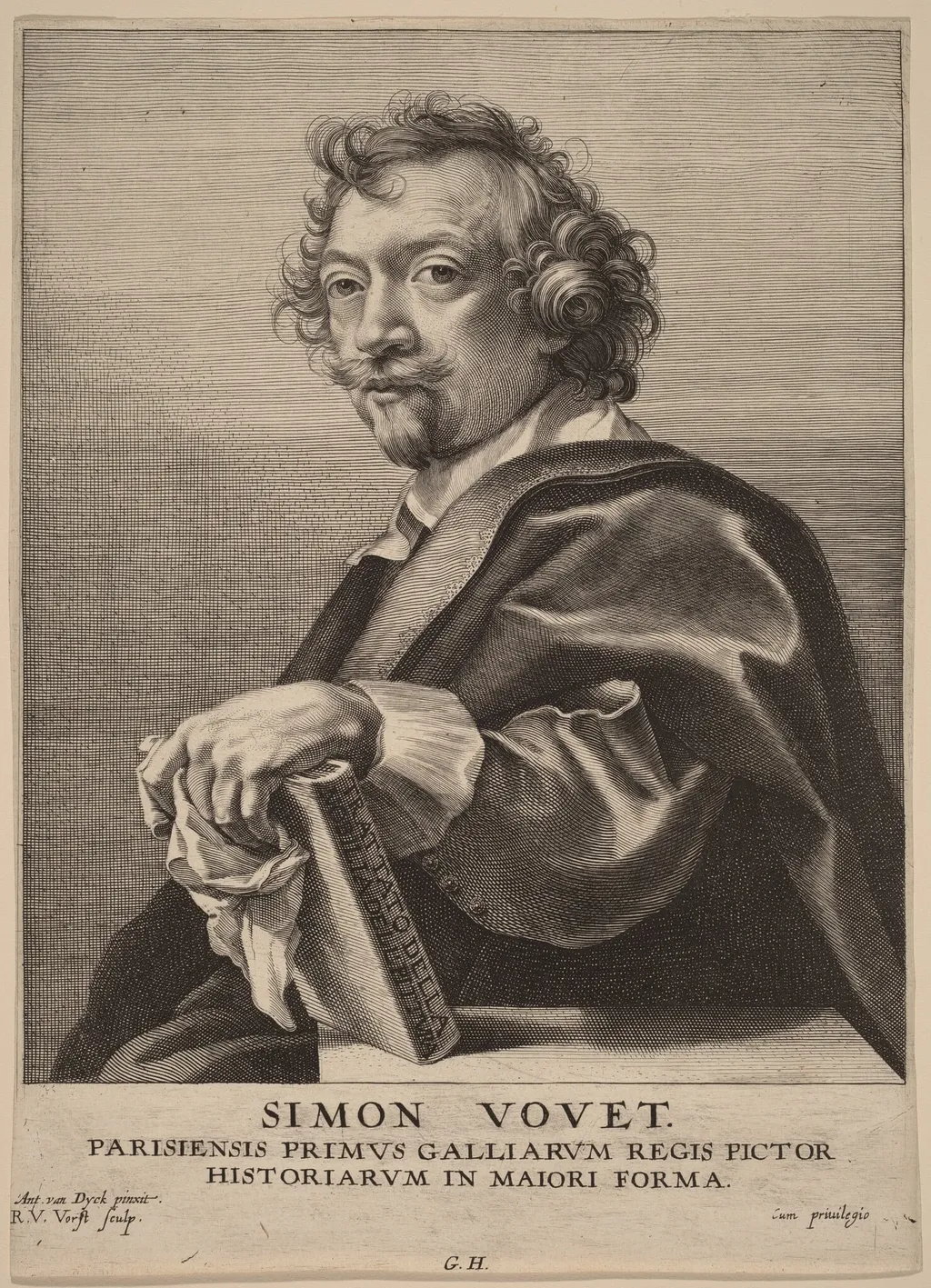 Simon Vouet, by Robert van Voerst, ink, 1634