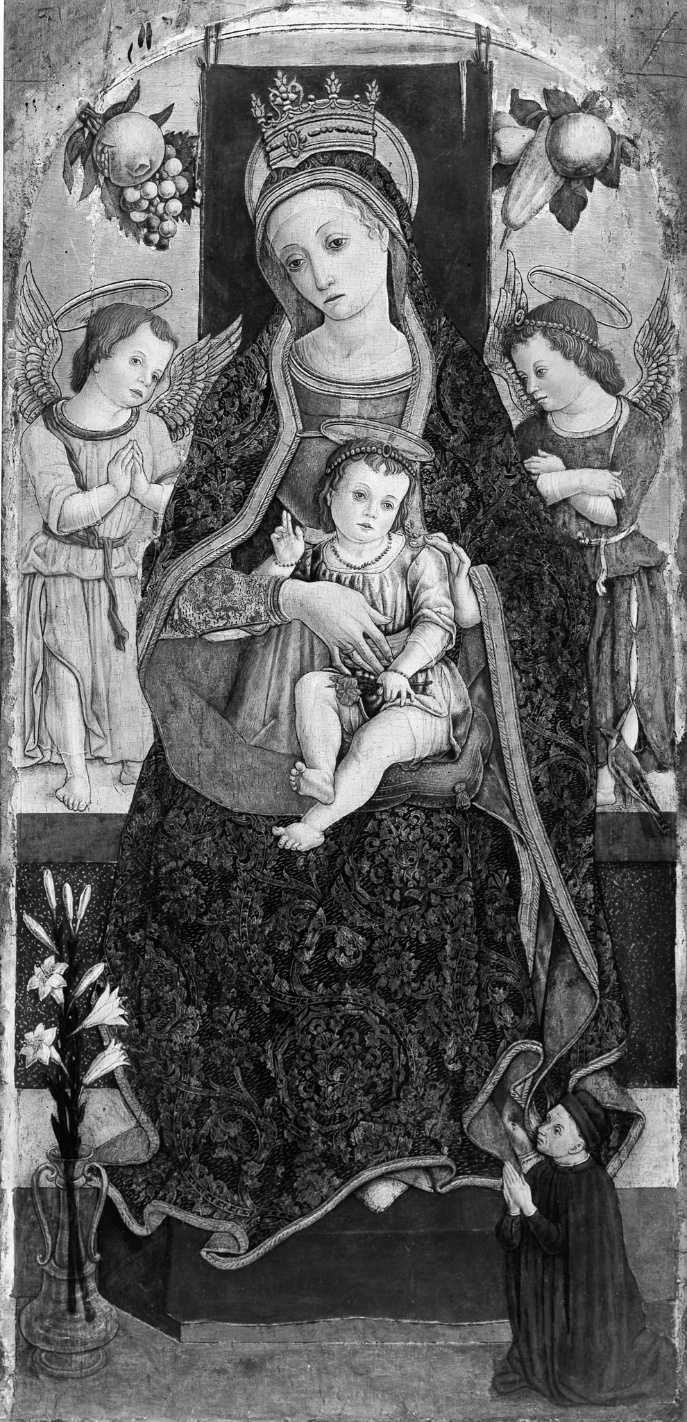 Madonna and Child Enthroned with Two Angels and a Donor, detail