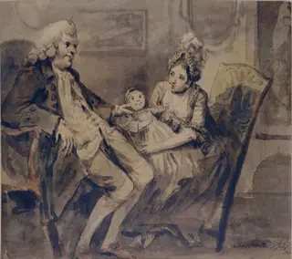 Interior with family group, by Elias Martin, watercolor, 1771